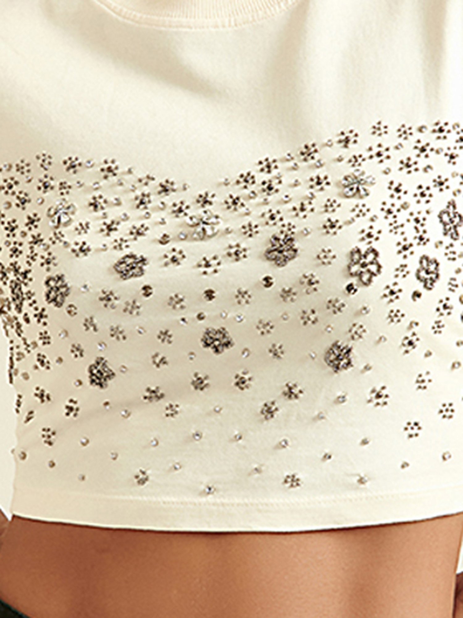 Cover Story Light Beige Embellished Crop Top