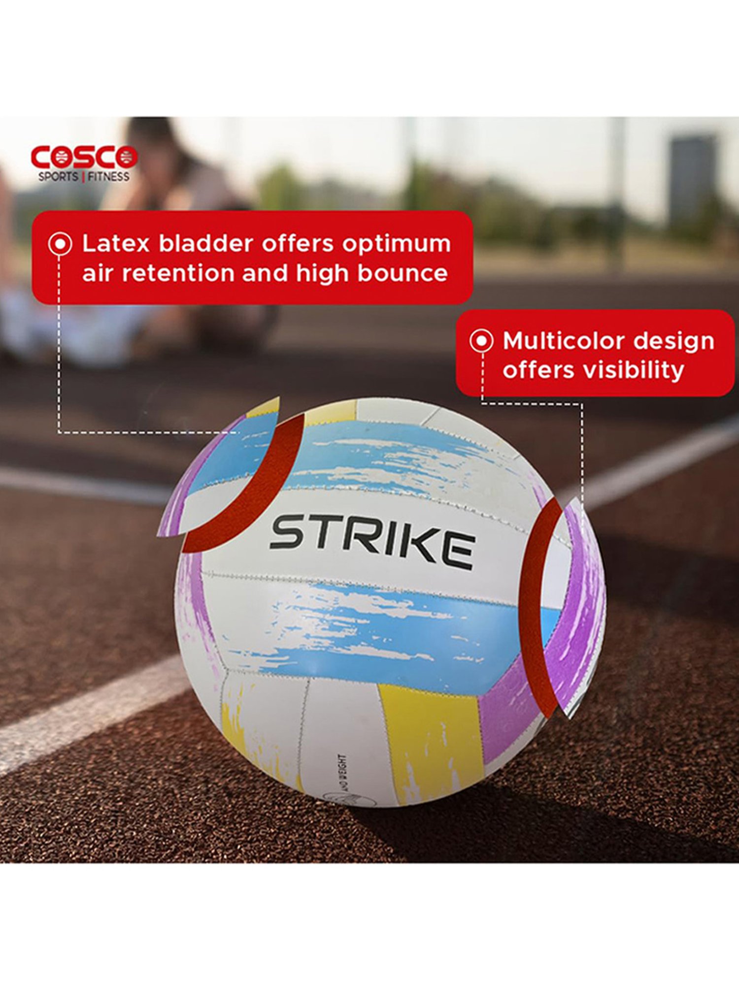 Cosco Strike Rubber Machine Stitched Volleyball (Multicolor) Size - 4