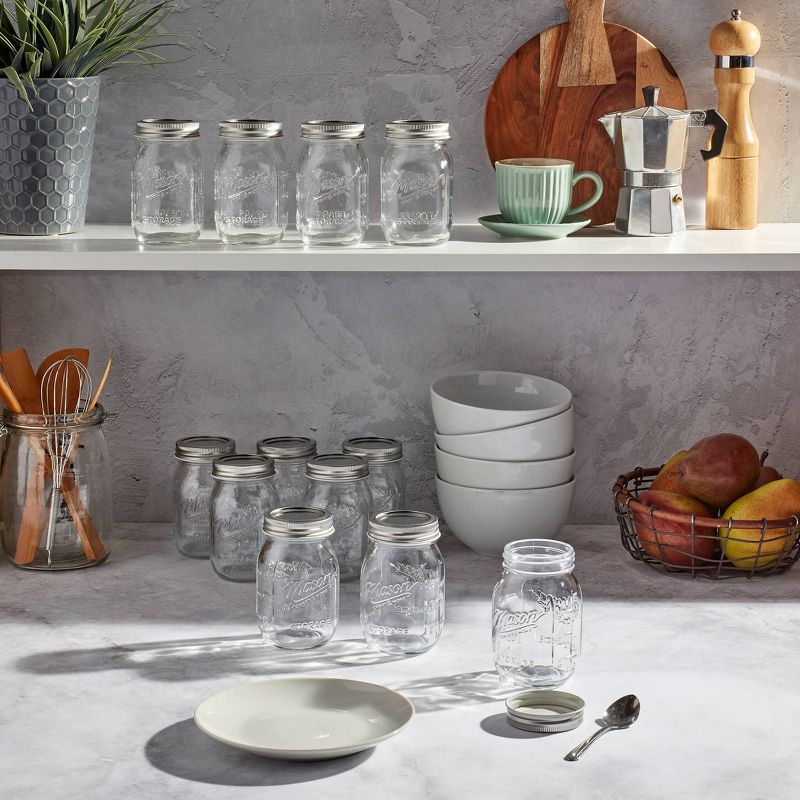 Grant Howard 51091 102 Ounce Classic Wide Mouthed Embossed Glass Mason Storage Jar Storage Container with Airtight Screw On Closing Lid