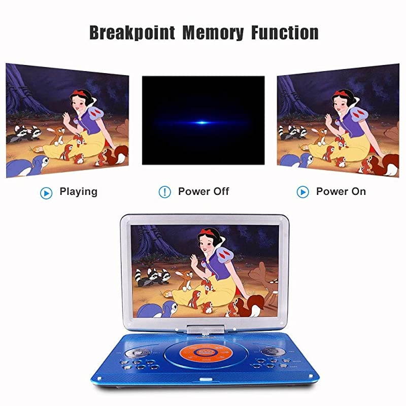 Portable DVD Player with 14.1" Large Swivel Screen, Car DVD Player Portable with 5 Hrs Rechargeable Battery, Mobile DVD Player for Kids, Sync TV, Support USB SD Card with Car Charger (Blue)