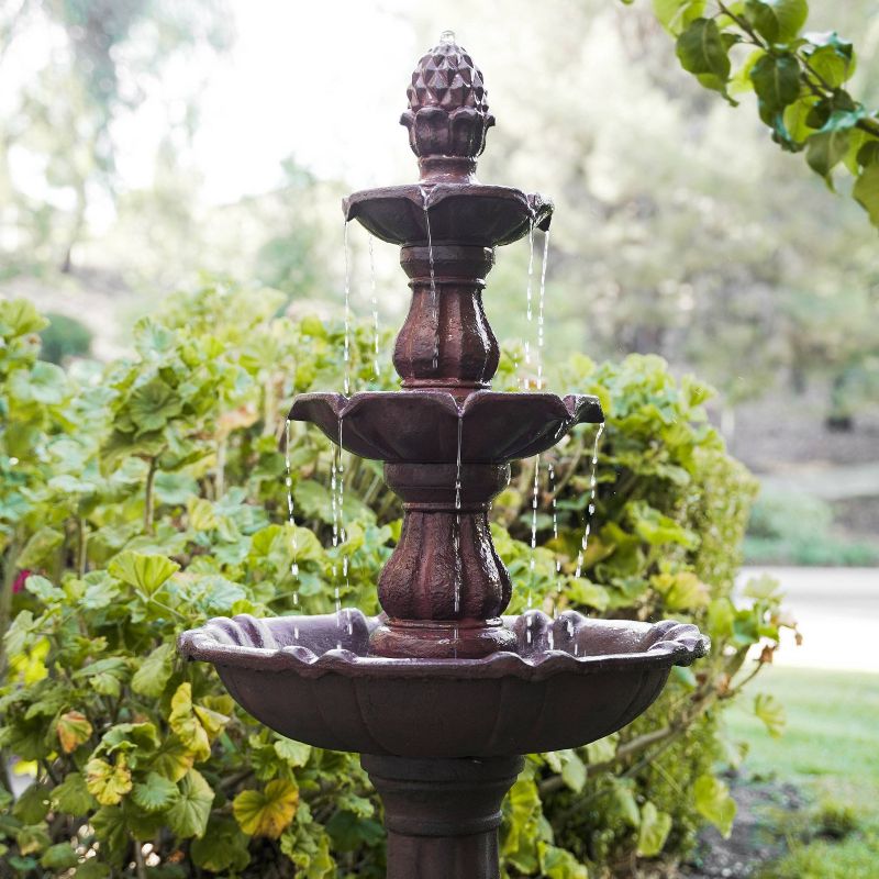 52" 3 Tier Freestanding Plastic Leaf Design Outdoor Birdbath and Birdfeeder Brown - XBrand