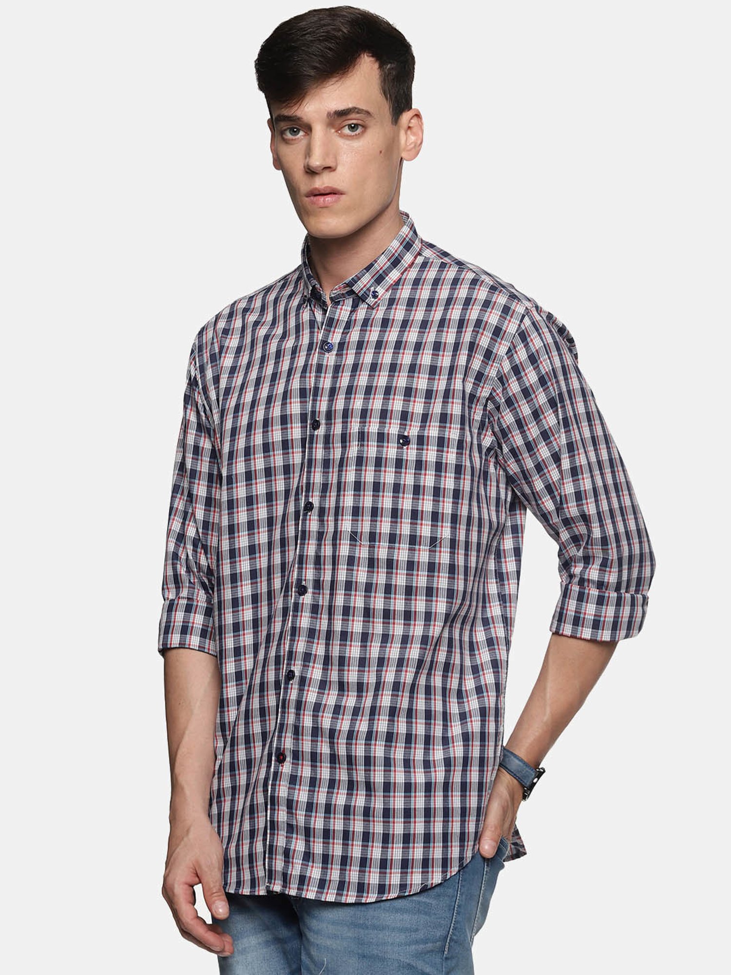 Don Vino Navy Regular Fit Check Shirt