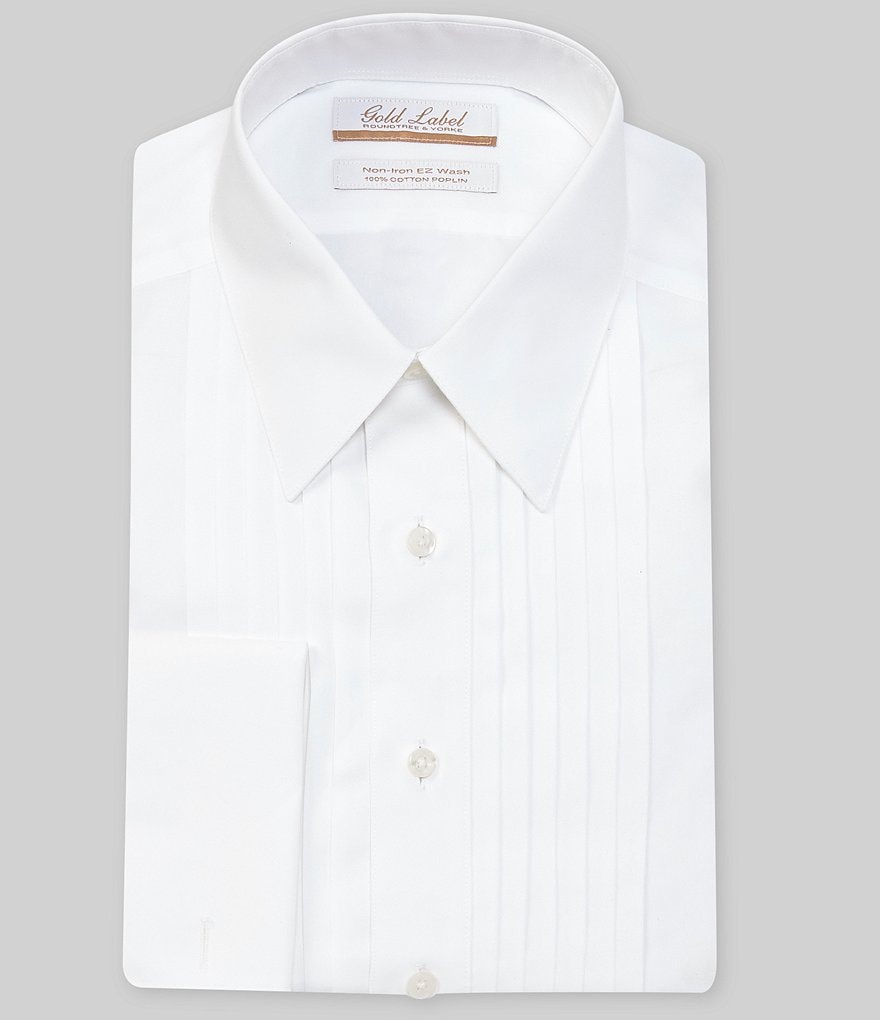 Gold Label Roundtree & Yorke Solid Non-Iron Fitted Point-Collar Dress Shirt with French Cuffs