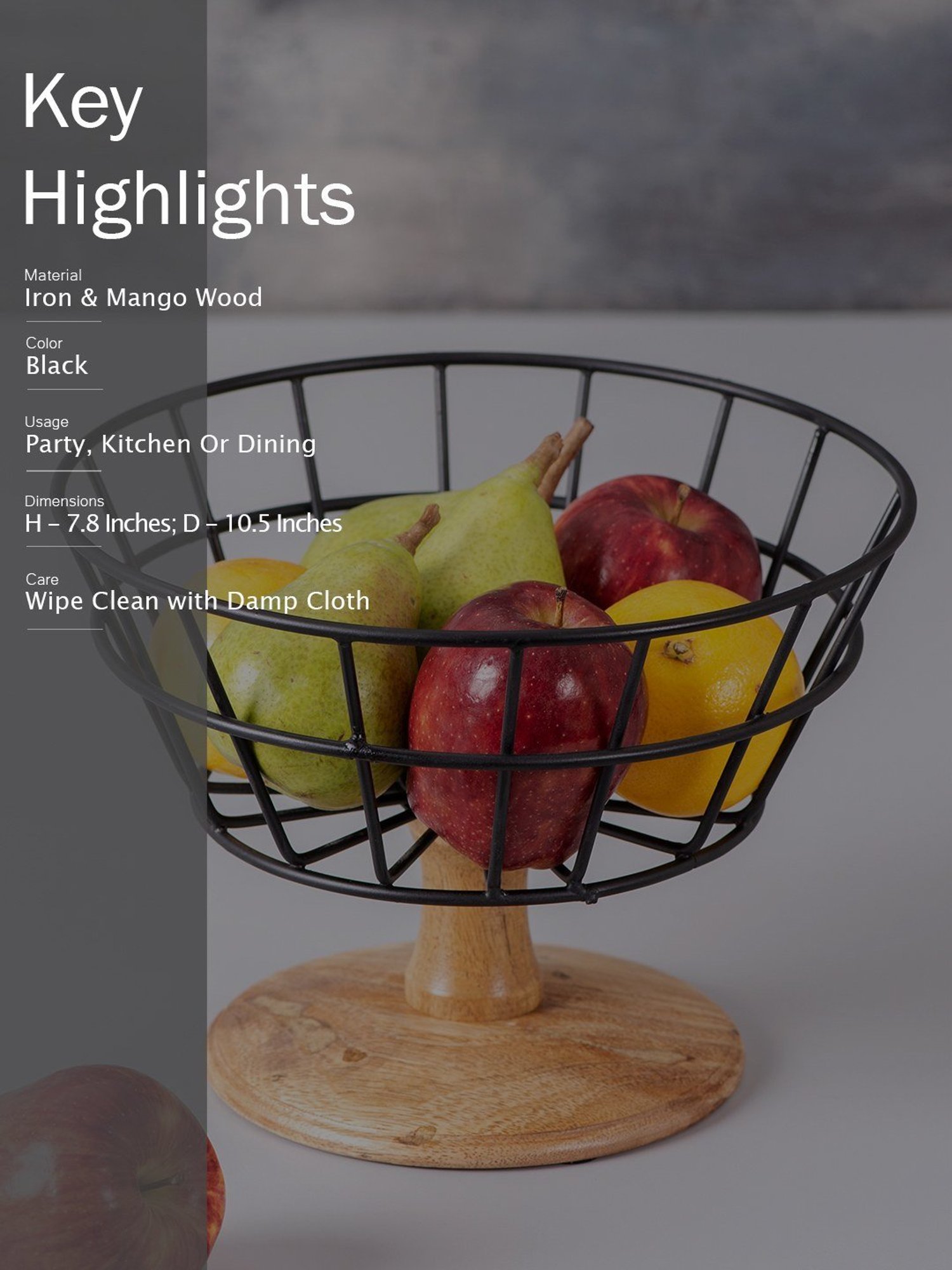 Nestroots Solid Black Iron Fruit Basket