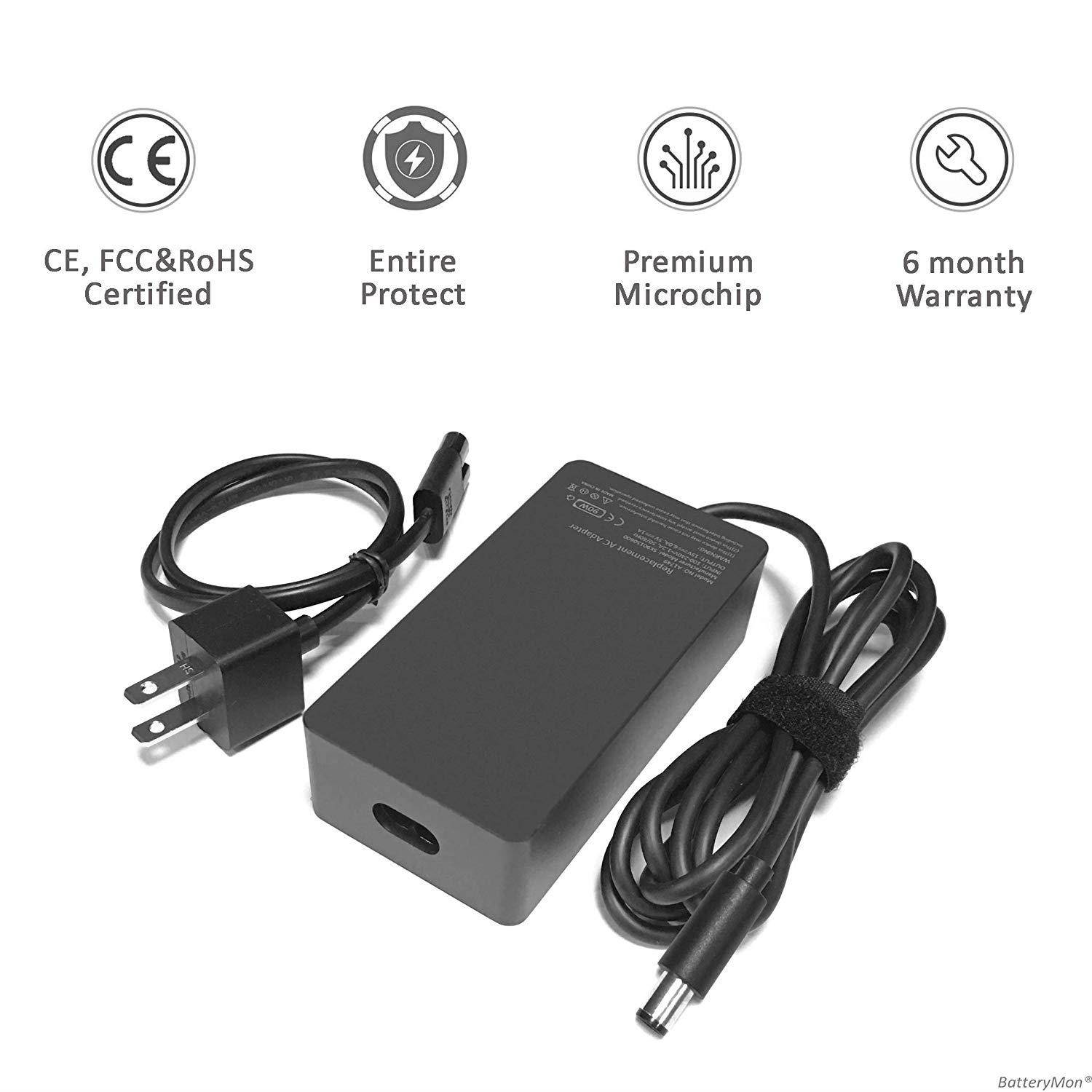 BatteryMon 15V 6A 90W Charger AC Adapter for Microsoft Surface Pro 4 Docking Station, Model 1749 Tablet Power Supply Cord with USB Charging Port