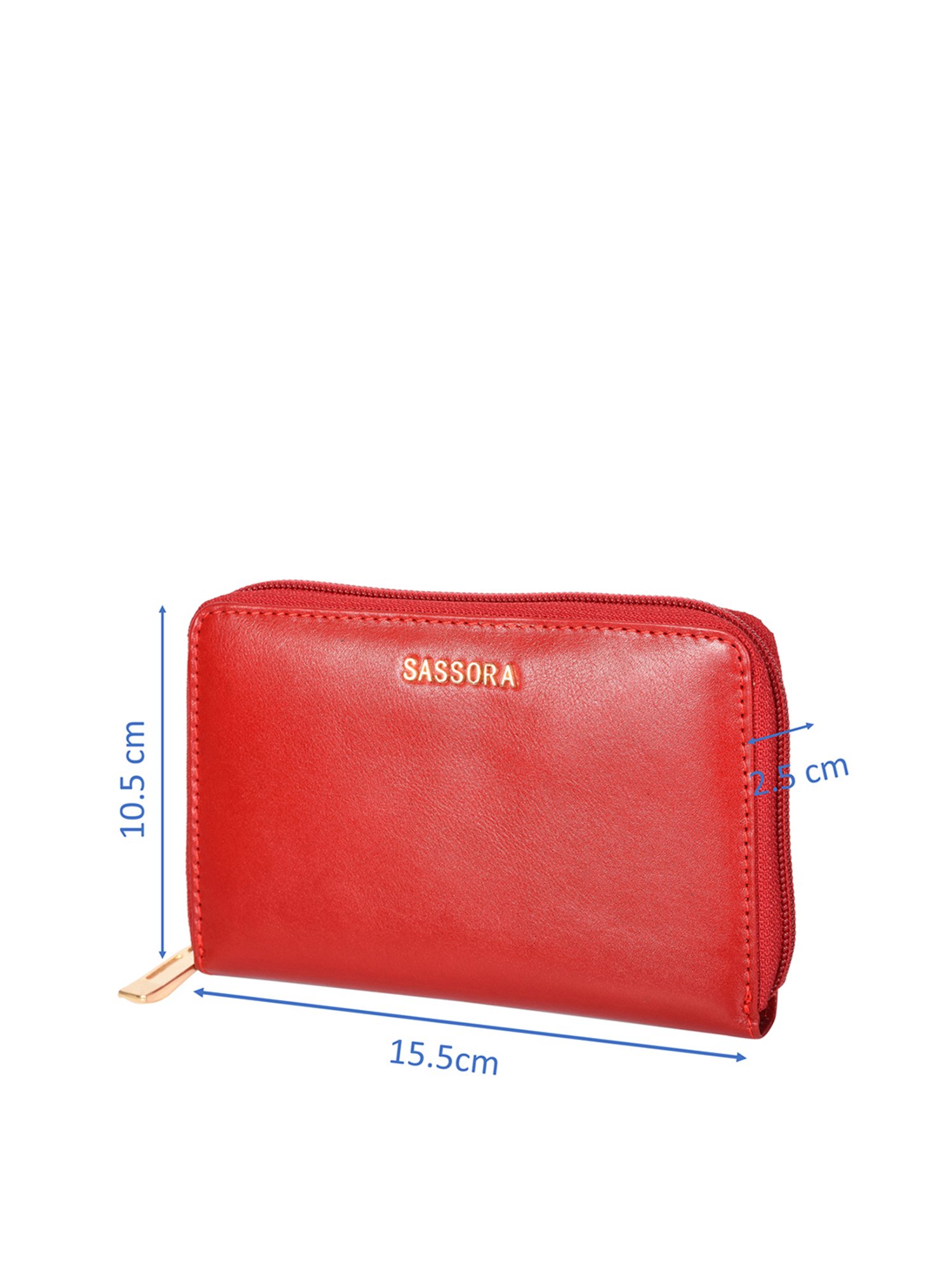 SASSORA Red Solid Rfid Zip Around Wallet for Women