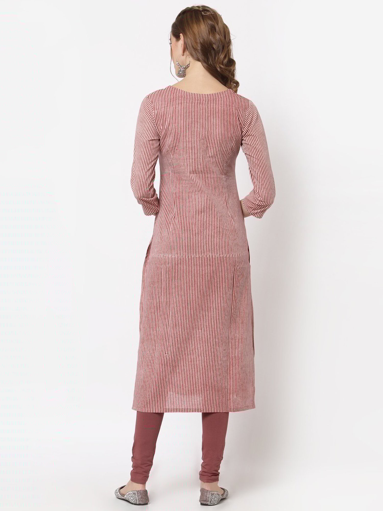 Kami Kubi Maroon Striped Straight Kurta