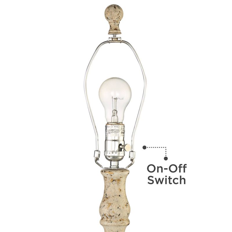 John Timberland Country Cottage Table Lamp Distressed Antique White Candlestick Rattan Drum Shade for Living Room Bedroom Bedside