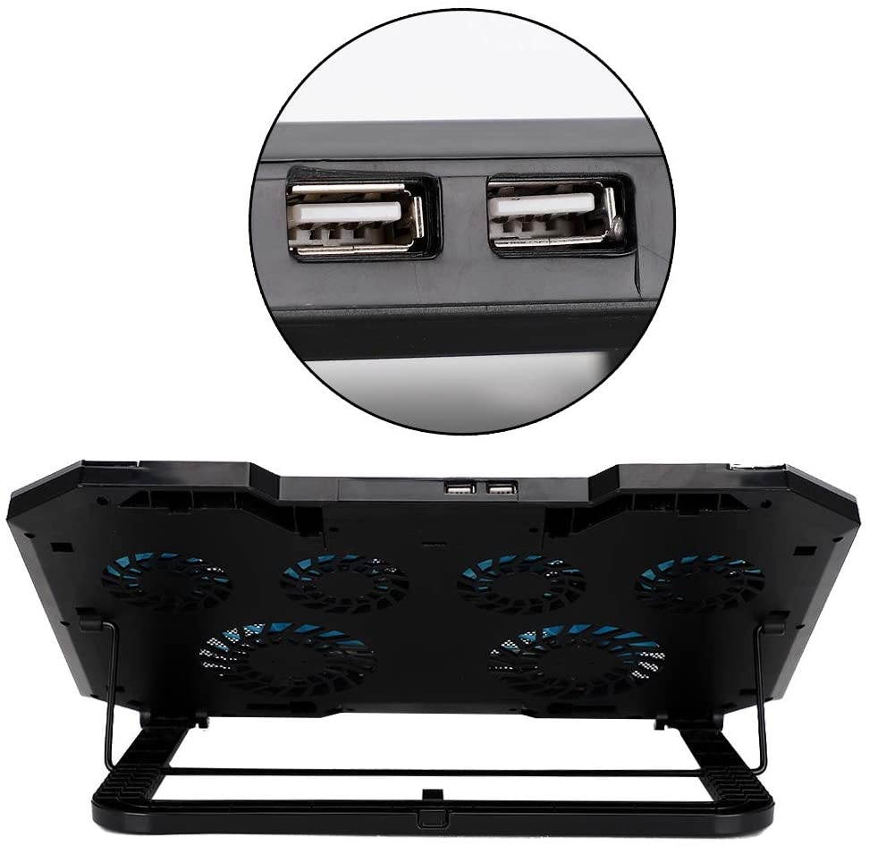 RGB Laptop Cooling Pad with 6 Quiet LED Fans 5 Heights Adjustable and Phone Stand, Dual USB Ports Gaming Laptop Cooler for 11"-18" Gaming Laptops (Blue)