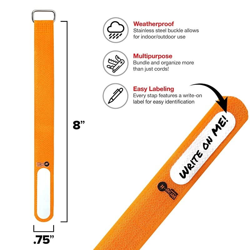 Storage CinchStraps 8quot 18 Pack Orange Features Stainless Steel Buckle and Label for Cord Identification Reusable MultiPurpose Securing Cable Straps Cord Wrap Cord Organizers