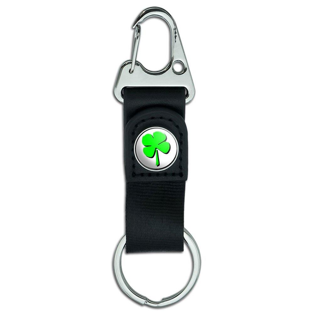 Belt Clip On Carabiner Leather Keychain Fabric Key Ring Symbols - Four Leaf Clover - Irish