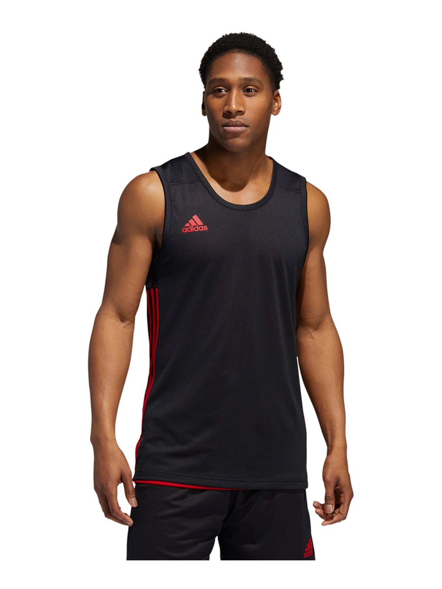 Adidas TMS REV JRS Black & Red Regular Fit Sports T-Shirt