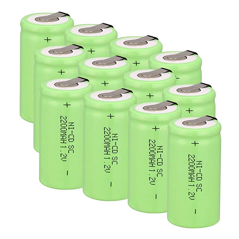 12V 2200mAh NiCd Tap Sub C SC Rechargeable Battery Batteries 12pcs Green