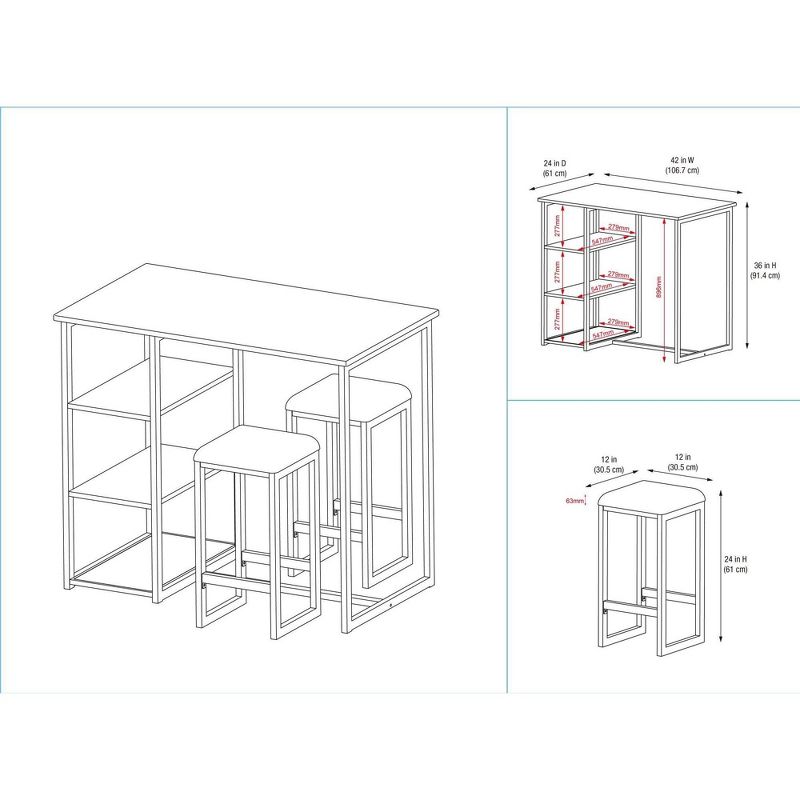 3pc Nora Counter Height Dining Set with Faux Terrazzo Top White/Brass - Novogratz