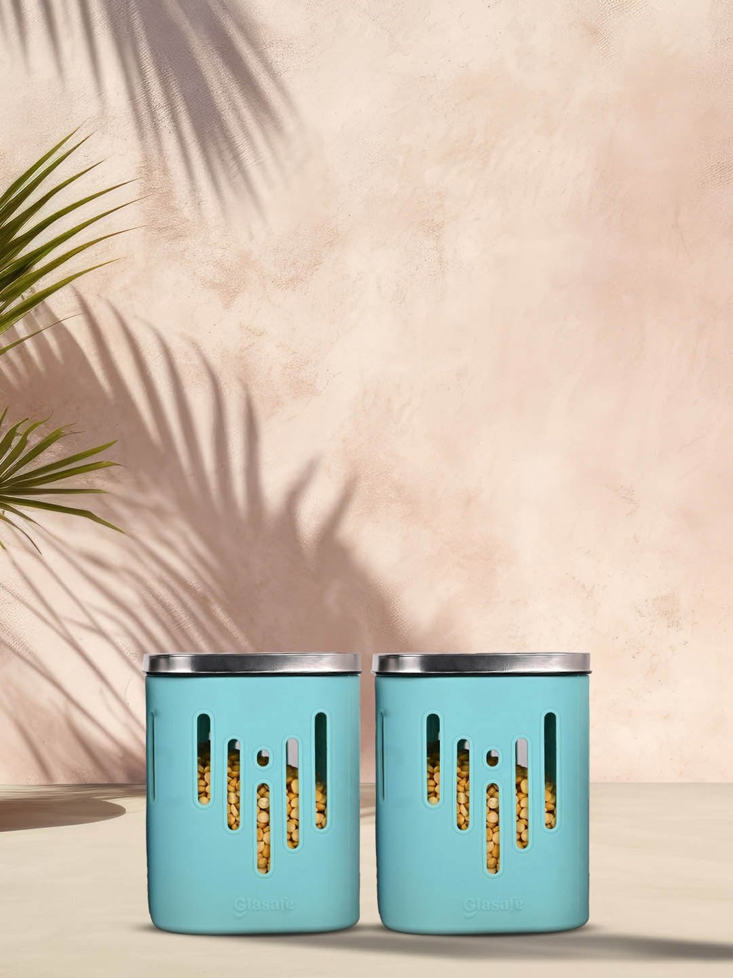 Glasafe 'O' Grip Mellow Green Borosilicate Containers - Set of 2 (900ml)