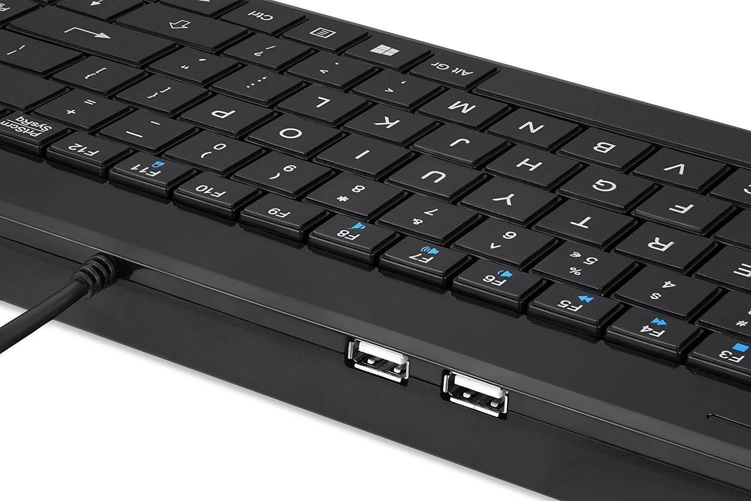 Perixx PERIBOARD-220 Wired Keyboard with USB Hub - Compact 398x145x30 mm - 2 USB Hubs - US English Layout (11506)