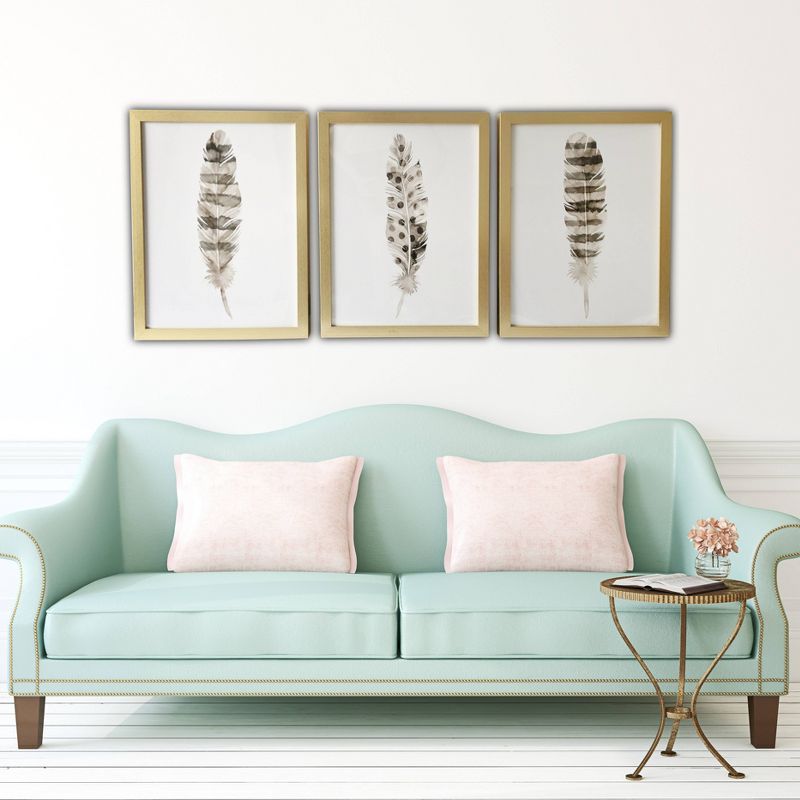 (Set of 3) 16" x 20" Feathers Framed Wall Canvas Brown - Gallery 57