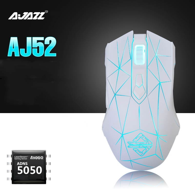 Ajazz AJ52 Watcher RGB Backlit Ergonomic Gaming Mouse, 2500 DPI A5050 7 Programmable Buttons Wired Gaming Mice for Windows Mac OS Linux, Competitor White Star