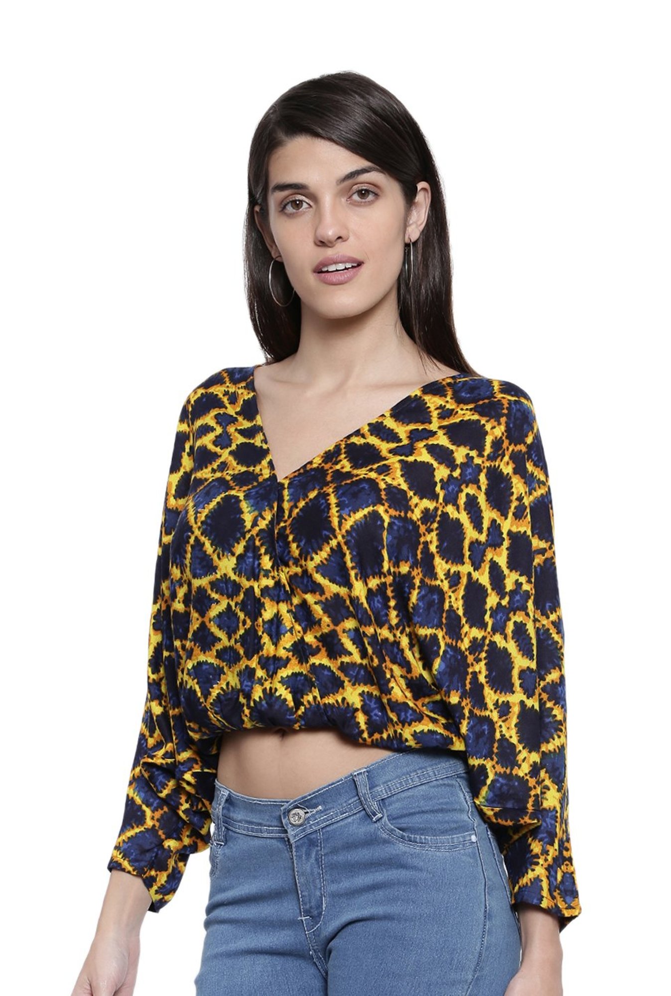 The Kaftan Company Navy & Yellow Printed Top