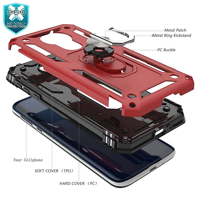 Moto G7 PowerMoto G7 Supra Case with HD Screen Protector 2Pack  360 Degree Rotating Ring amp Bracket Dual Layers of Shockproof TPU and Solid PC Phone Case for Motorola Moto G7 PowerRed