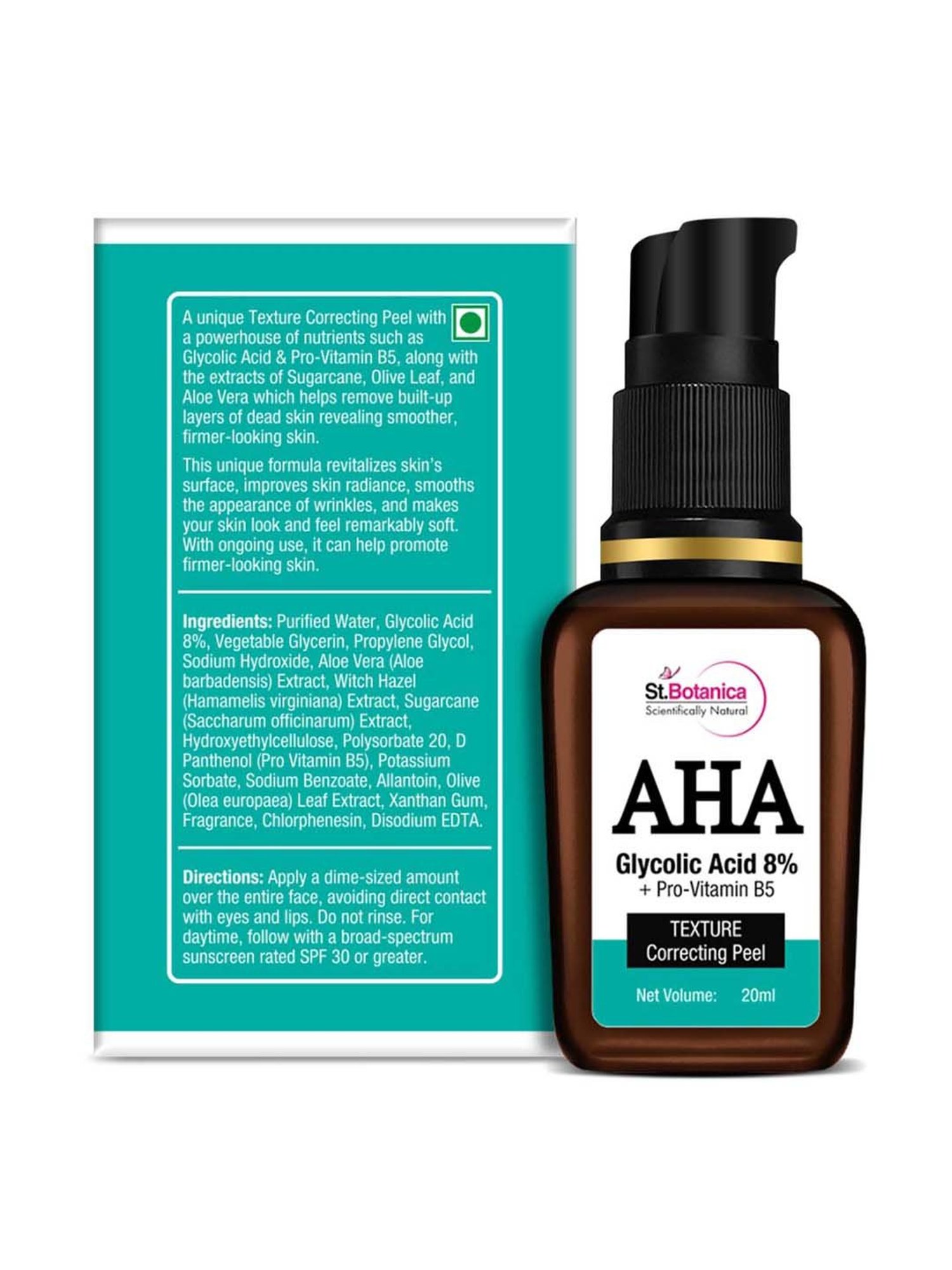 St.Botanica 8% AHA Glycolic Acid & Pro Vitamin B5 Texture Correcting Skin Peel - 20 ml