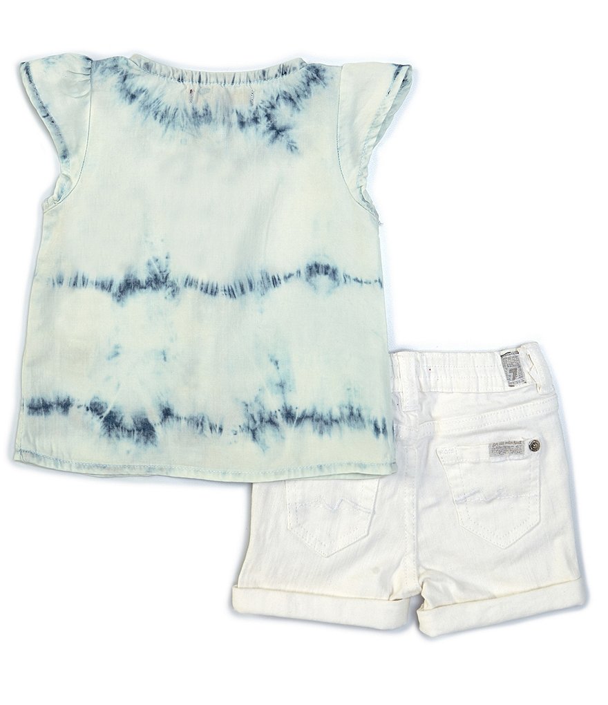 7 For All Mankind Baby Girls 12-24 Months Tie-Dye Denim Ruffle Sleeve Top & Denim Short Set