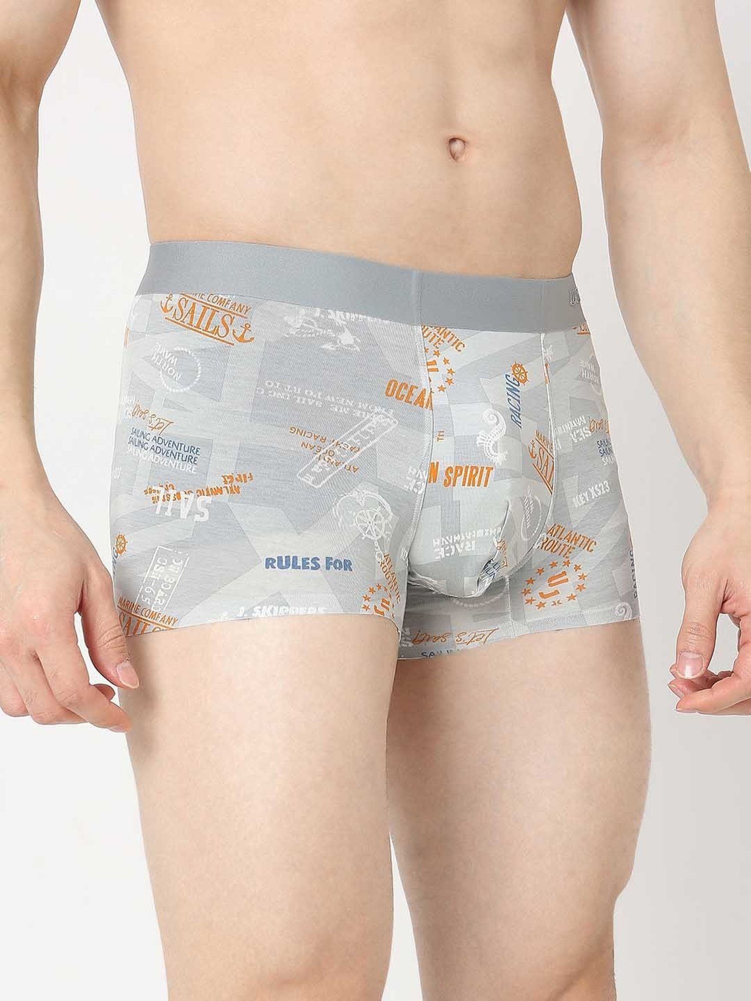 UnderJeans by Spykar Light Grey Regular Fit Printed Trunks