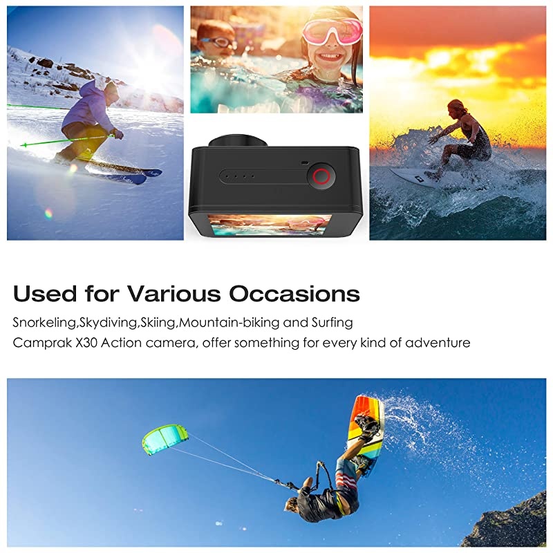 X30 Action Camera Native 4K 60fps 20MP WiFi with EIS Touch Screen Waterproof Camera 40M, 2x1350mAh Batteries and Professional Accessories
