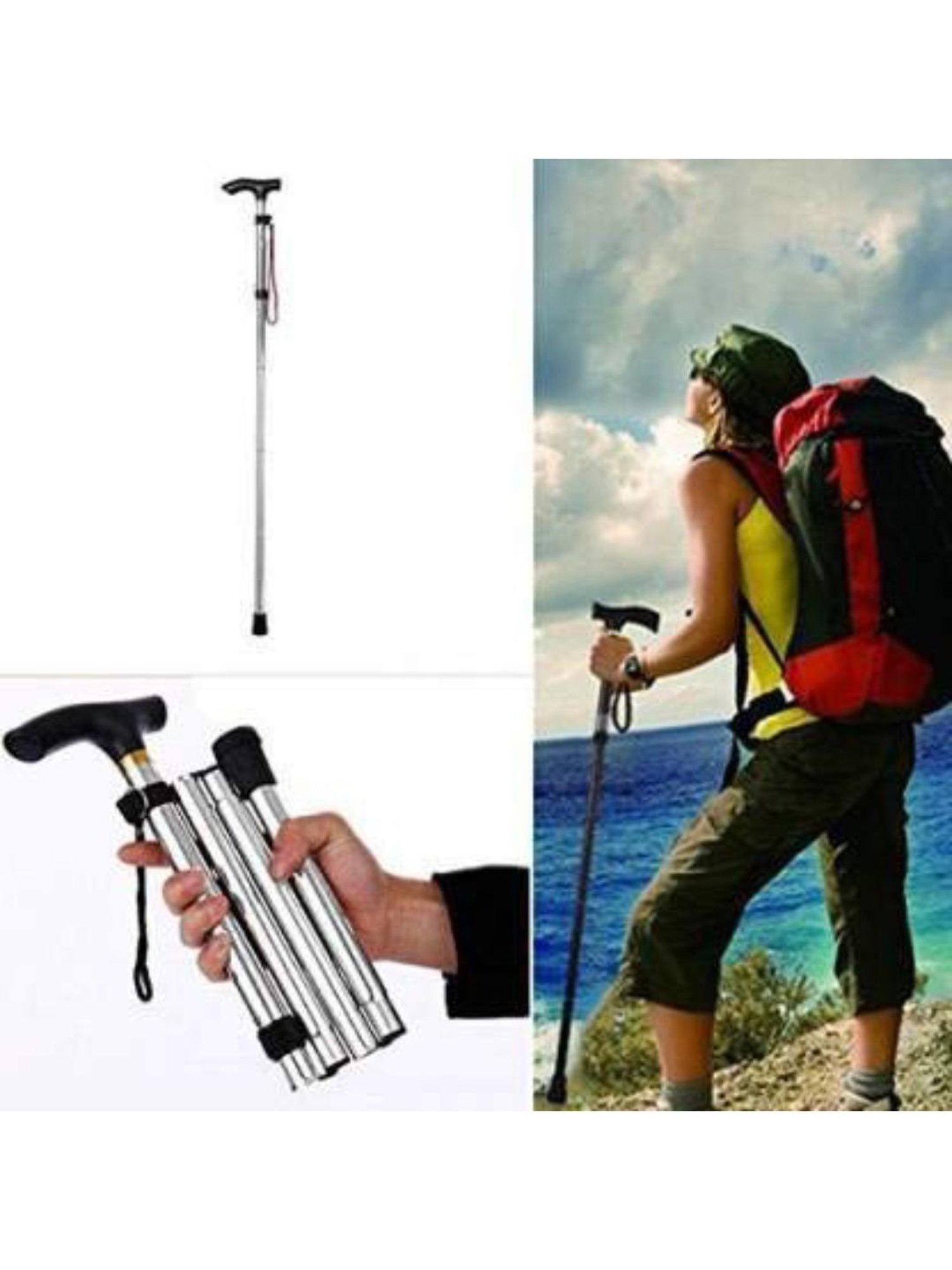 MCP Jindal 4 Folding Sections Folding Walking Stick (Silver)