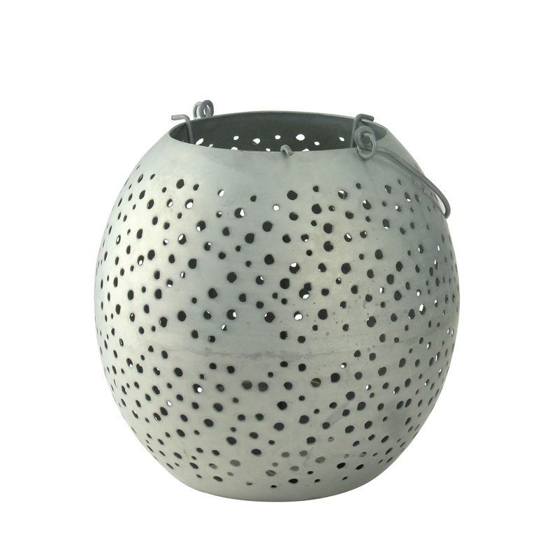 Kaemingk 9" Botanic Beauty Gray Zinc Cut-Out Candle Holder Lantern