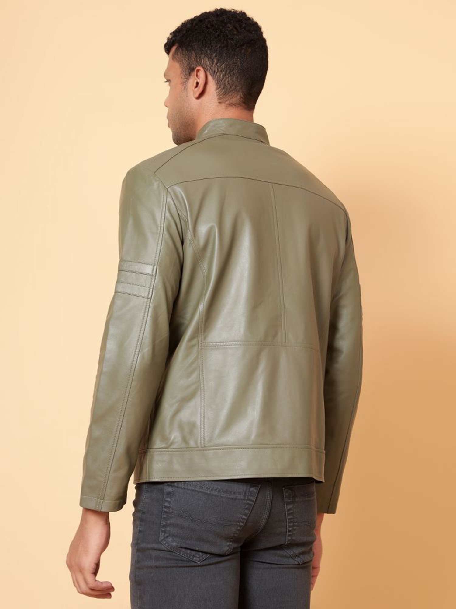 Tortoise Sergio Stone Grey Regular Fit Leather Jacket