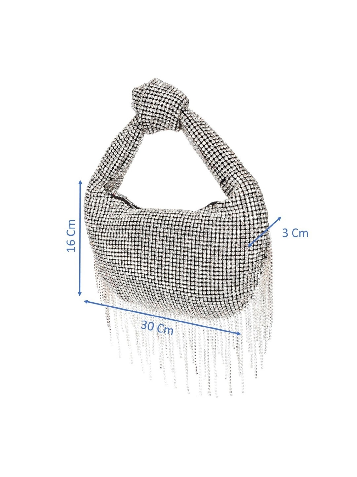 SASSORA RIM Silver Leather Embellished small Handbag