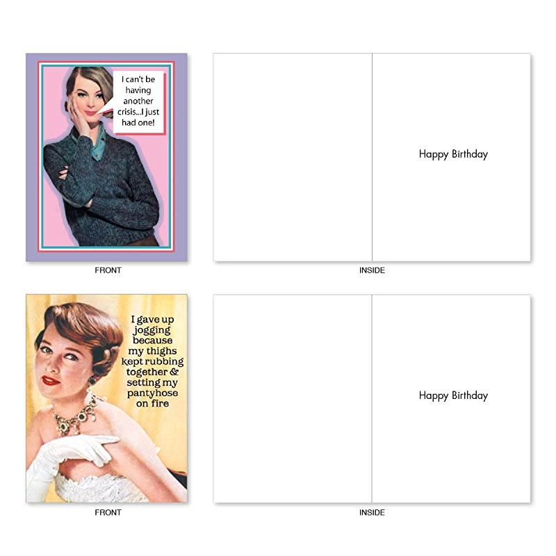 Funny &lsquo;Hot Mess&rsquo; Birthday Notecards w/ Envelope - Assorted Greeting Cards Featuring Hilarious Quotes About Forgetting and Losing Things, Great for Sisters, Mothers, Friends 4 x 5.12 Inch M6622BDG