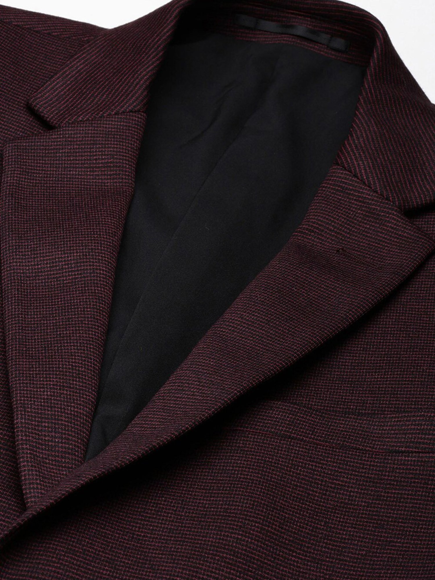 Van Heusen Maroon Slim Fit Check Notch Laple Blazer