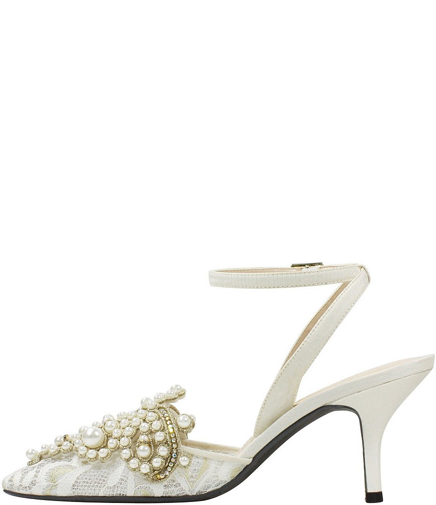 J. Renee Desdemona Floral Pearl Ornament Ankle Strap Pumps