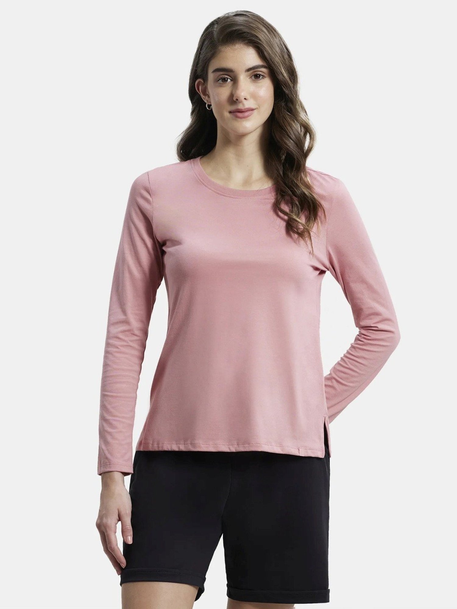 Jockey A140 Women's Super Combed Cotton Rich Relaxed Fit Solid Round Neck Full Sleeve T-Shirt