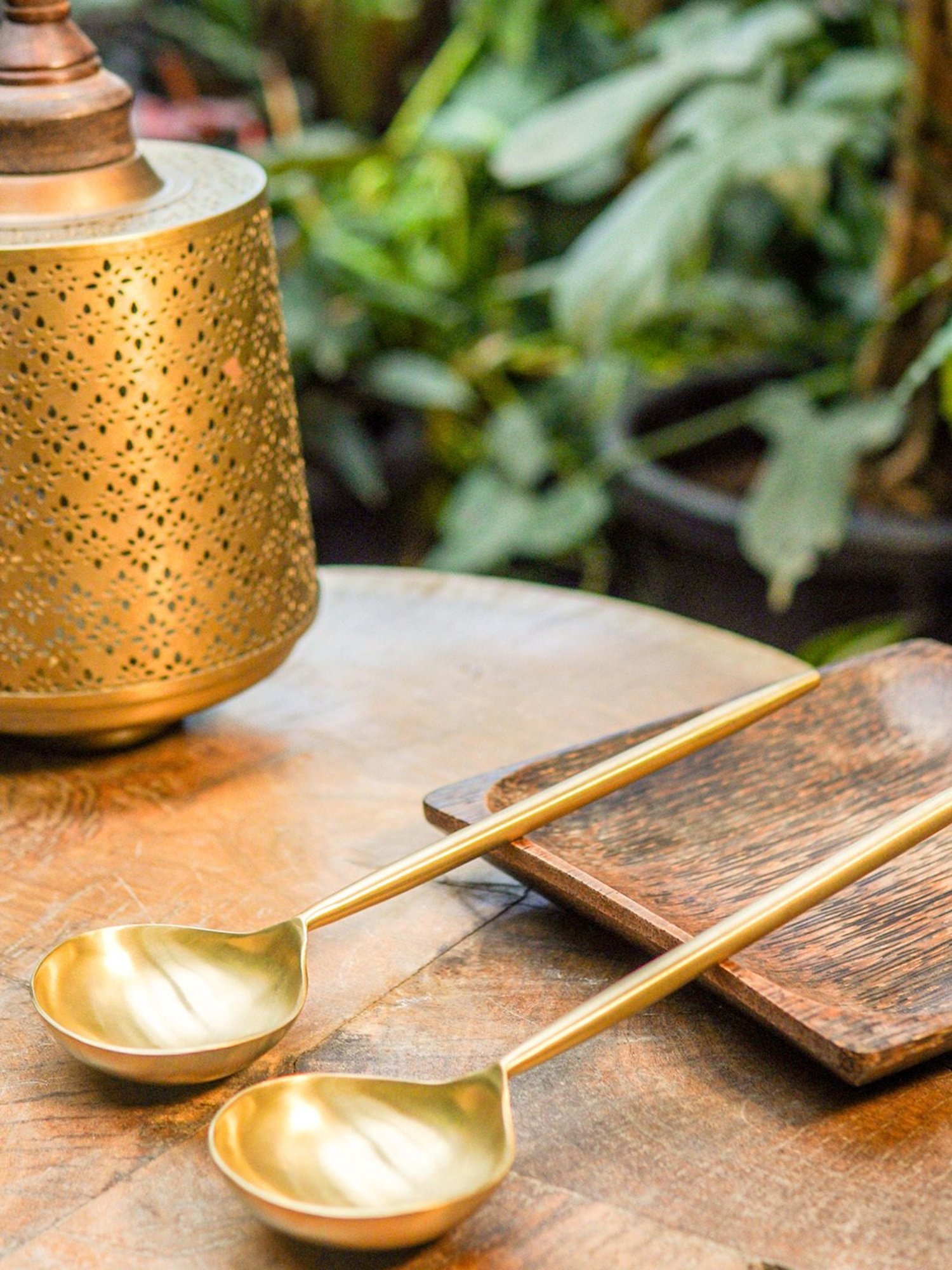 Ambi Pair Of Exquisite Brass Serving Laddle Spoon Set