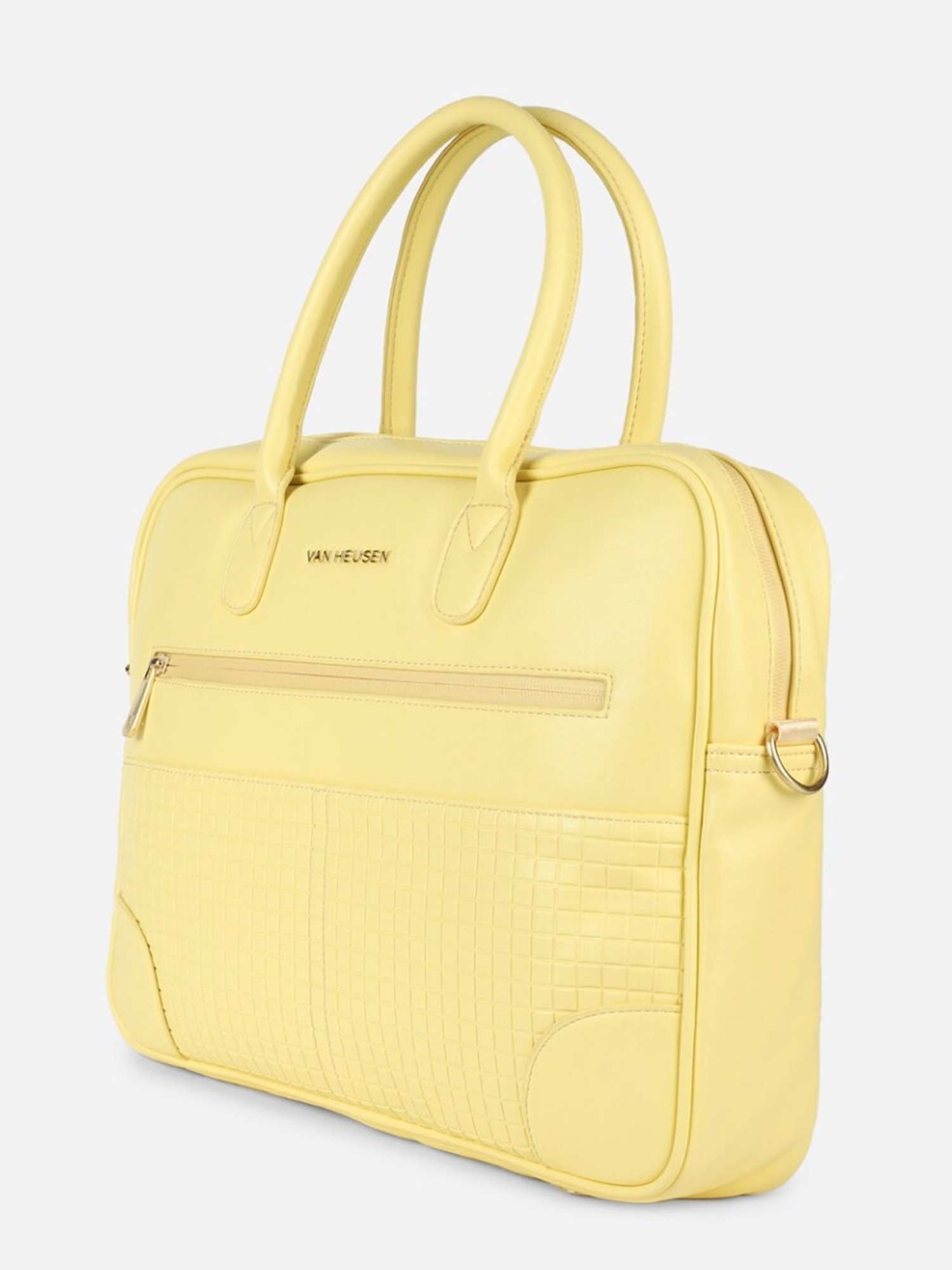 Van Heusen Yellow PU Solid Laptop Messenger Bag
