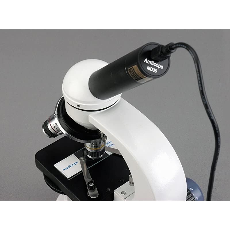 M158E Digital Cordless Compound Monocular Microscope WF10x Eyepiece 40x400x Magnification LED Illumination with Rheostat Brightfield SingleLens Condenser Coaxial Coarse and Fine Focus Plain Stage 110