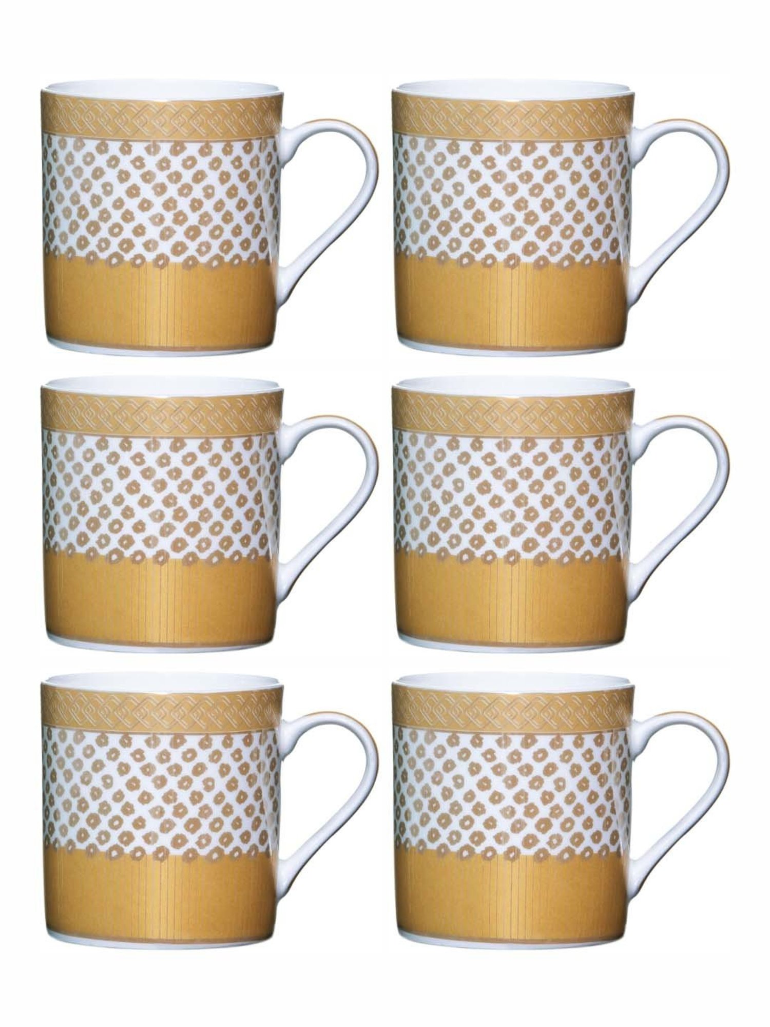 SONAKI White & Beige Bone China Tea Coffee Mugs - Set of 6