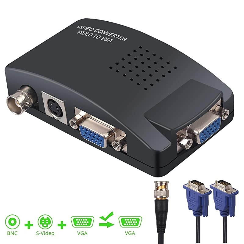 BNC SVideo VGA to VGA Converter Box PC to TV VGA Input to VGA Output Laptop Computer Monitor Converter Adapter Support PAL NTS for PC CCTV Camera DVR DVD Player