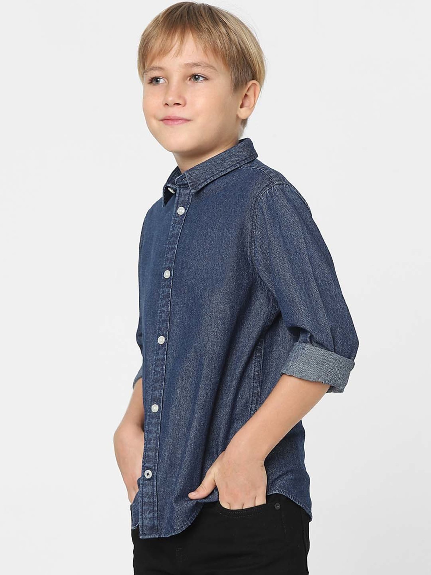 Jack & Jones Junior Blue Cotton Regular Fit Full Sleeves Shirt