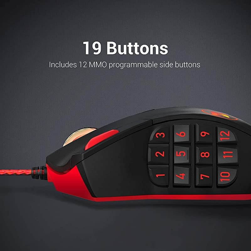 M901 Gaming Mouse Wired MMO RGB LED Backlit Computer Mice 24000 DPI Perdition with Weight Tuning Set 18 Programmable Buttons for Windows PC Gaming Black