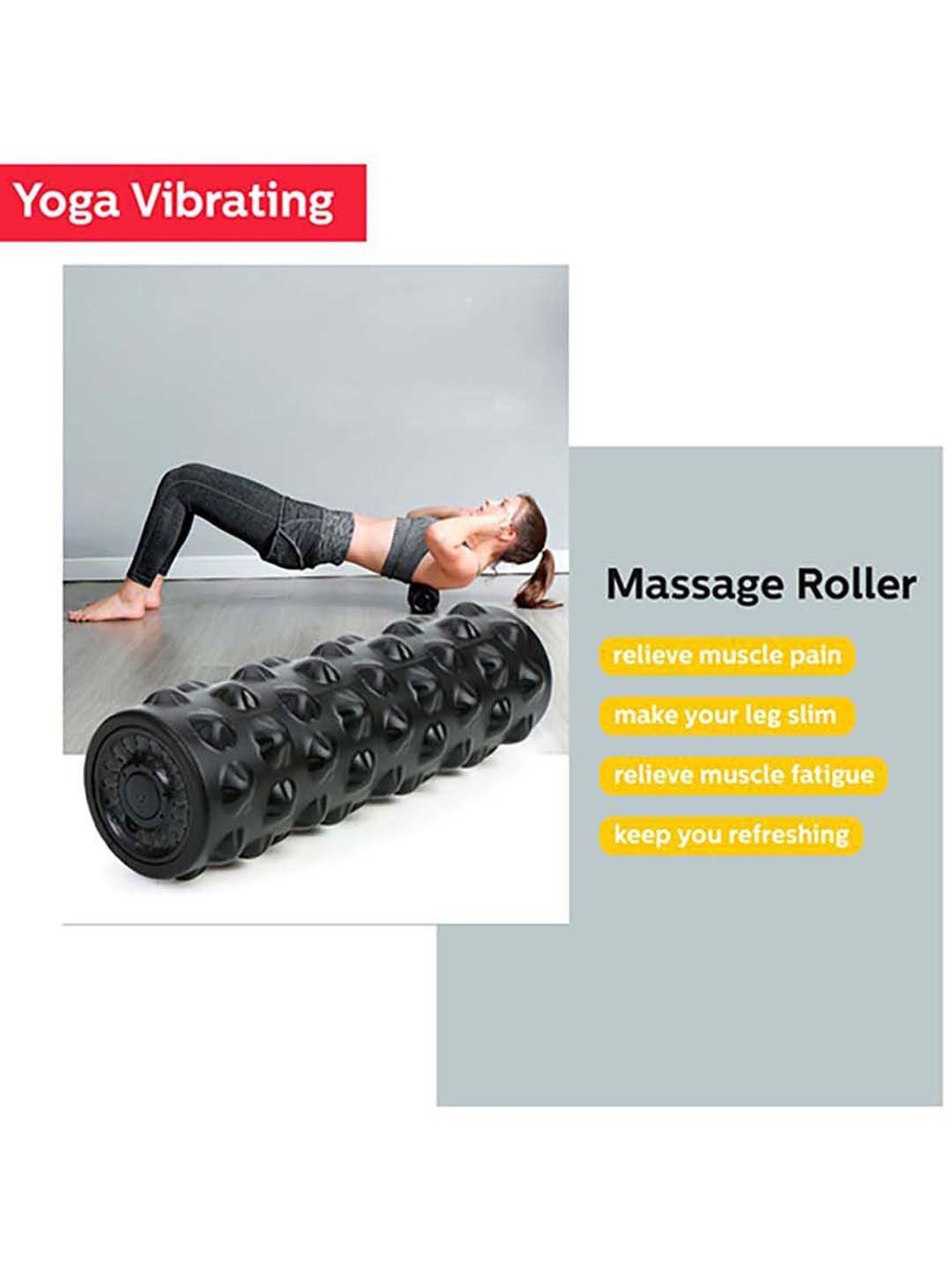 Waldon YC-618F Cordless Electric Vibrating Foam Yoga Roller with Dot Pattern (Black)