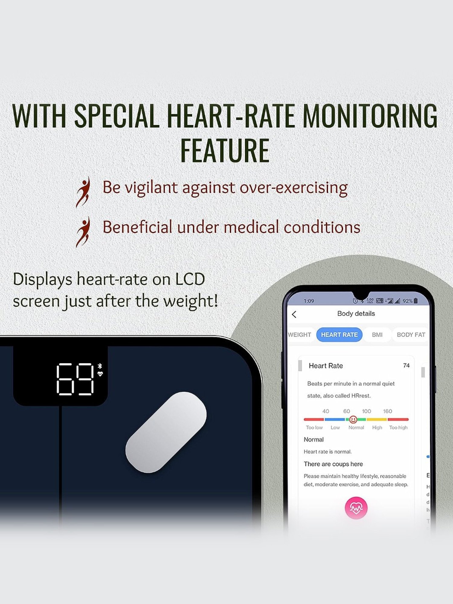 HealthSense HealthU Plus Smart Bluetooth Weighing Scale with Heart-Rate BS 181 (Navy Blue)