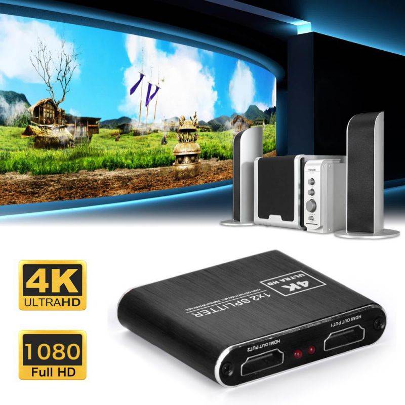 HDMI Splitter 1 in 2 Out - EULAN Full HD 1080P 3D 4K HDMI Switch HDMI2.0b Splitter Support 3840x2160@60Hz, HDCP2.2, RGB 4:4:4, 18.5Gbps, Auto Scaling