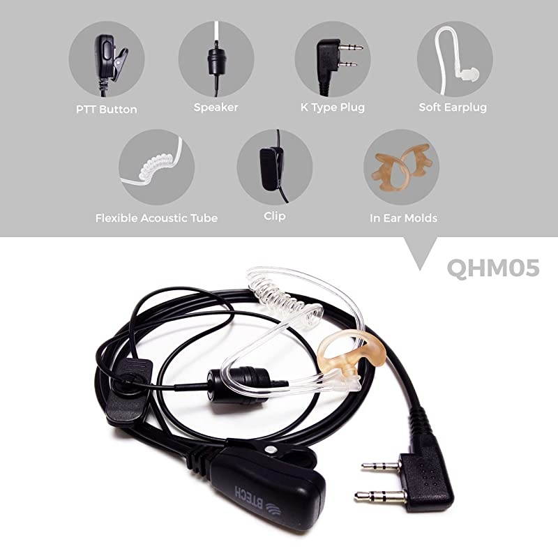 QHM01 3.5mm Listen-ONLY Heavy-Duty Surveillance Earpiece (Includes earmolds and Earbud) with Clear Acoustic Coil Tube for Two-Way Radios, Transceivers, and Radio Speaker Mics Jacks