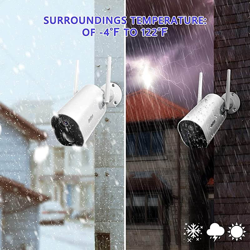 Outdoor Security Camera Wireless  Home Surveillance Bullet Camera 1080P 10400mAh Rechargeable Battery Powered Waterproof 2Way Audio Night Vision PIR Motion Detection 24G WiFi