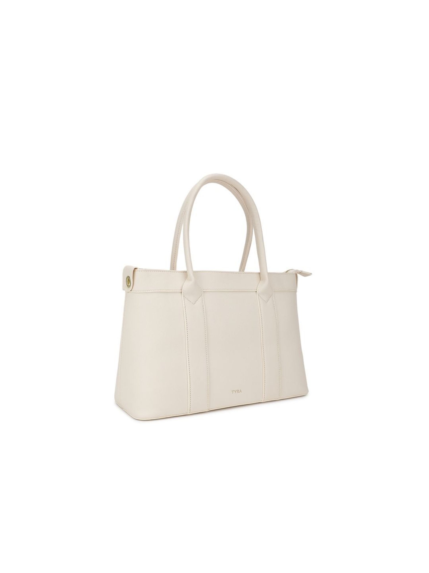 Tyra Lina Off White Solid Faux Leather Tote Handbag
