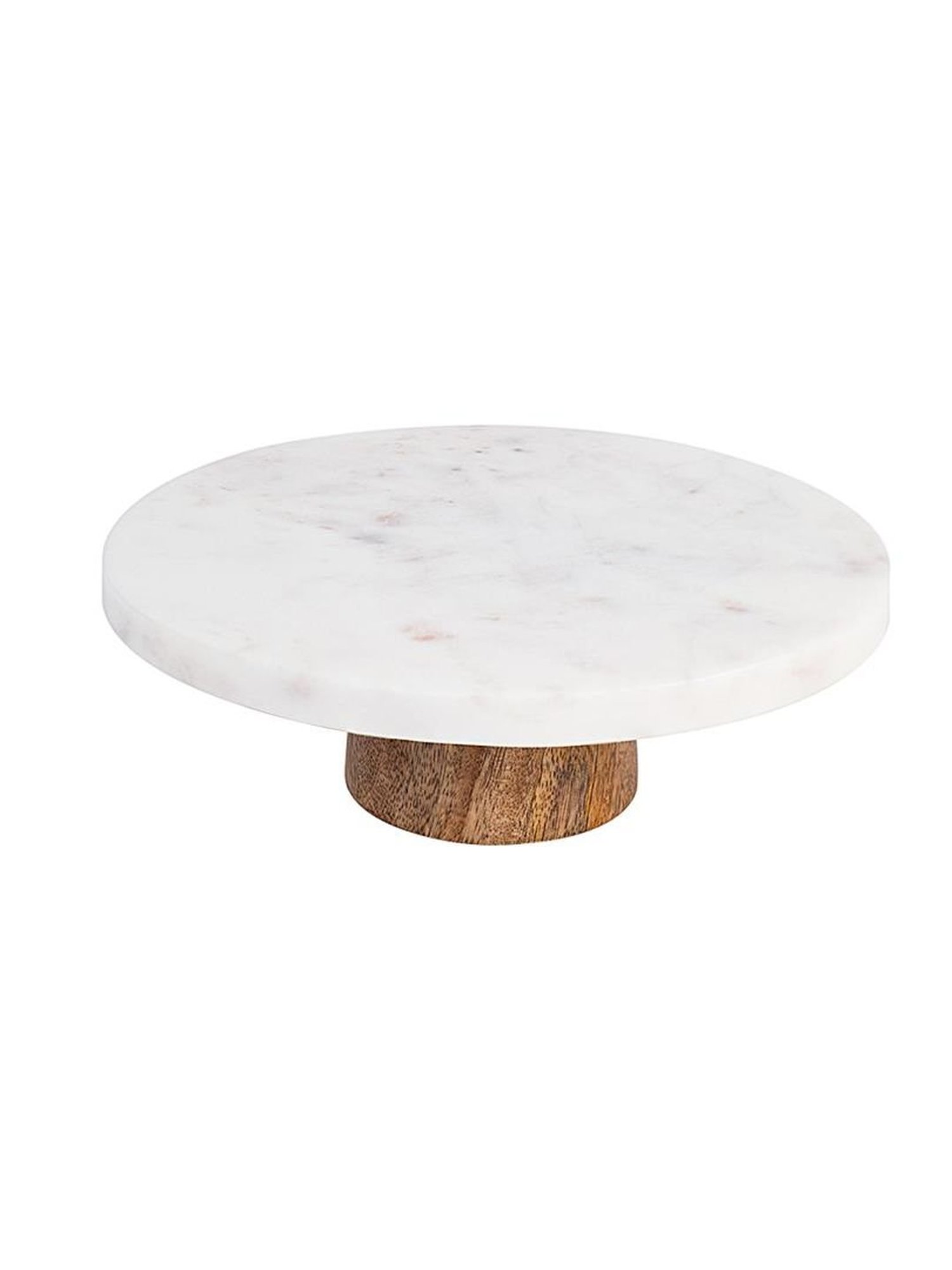 Ellementry White & Brown Marble Cake Stand with Wood Base - Set of 1